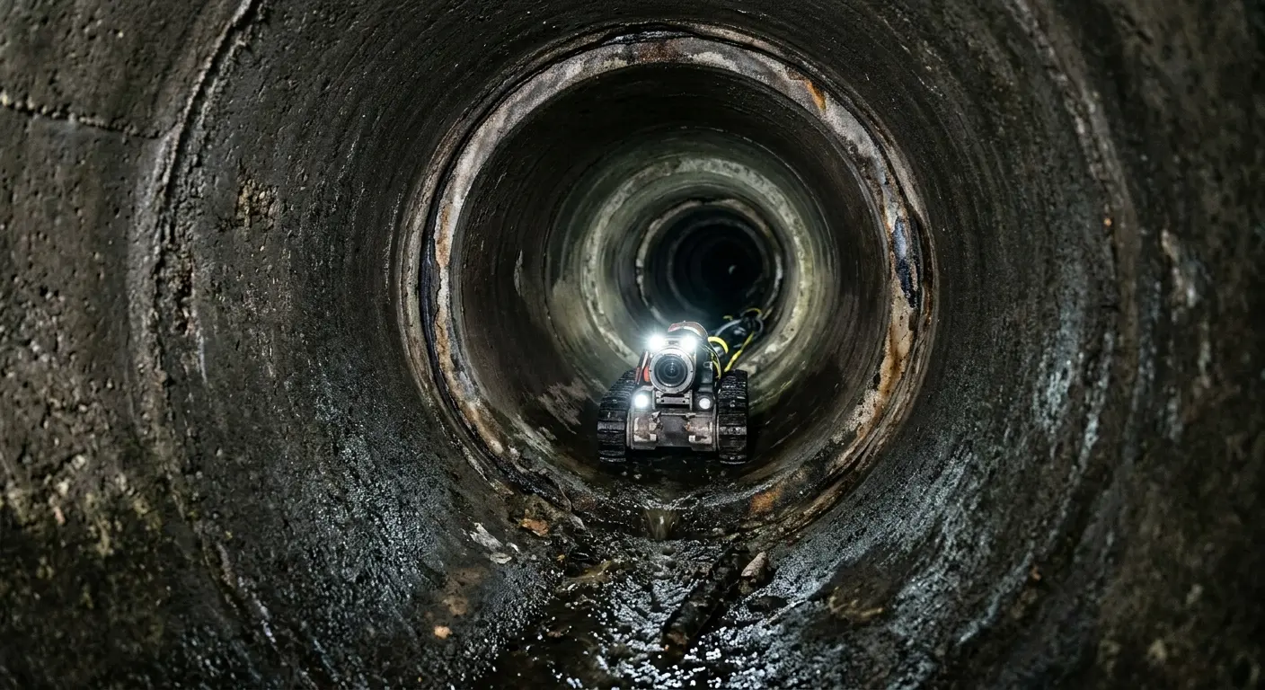 Robotic sewer camera inspecting pipe interior for Sewer Line Repair in Medfield